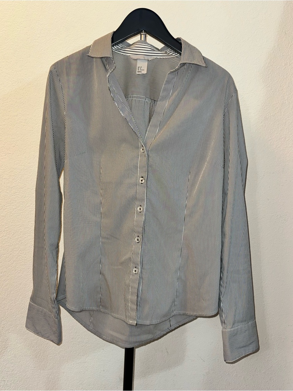 H&M Gray and White Striped Button-Up Shirt